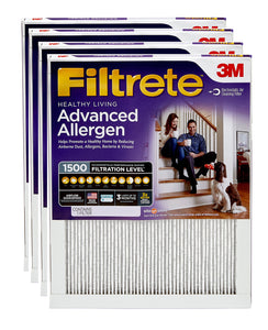 Filtrete 16x25x1, Healthy Living Advanced Allergen Reduction HVAC Furnace Air Filter, 1500 MPR, Pack of 4 Filters