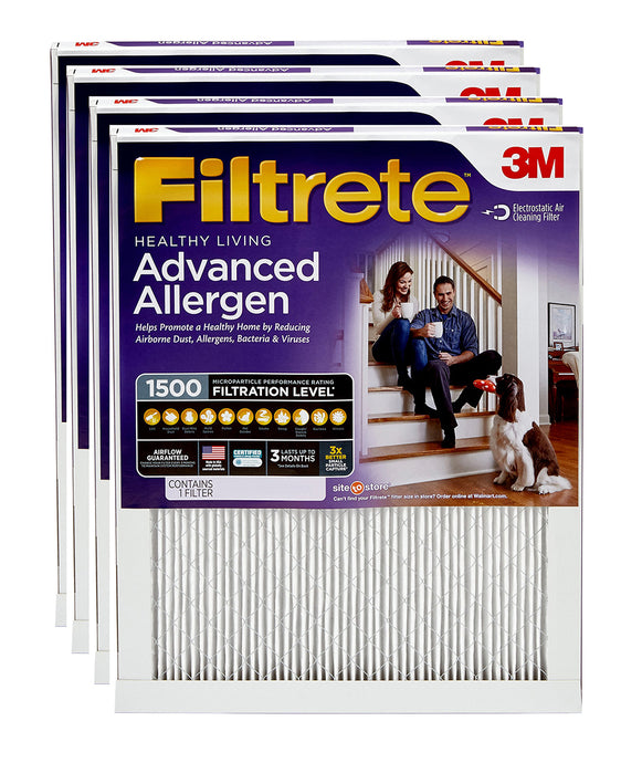 Filtrete 16x25x1, Healthy Living Advanced Allergen Reduction HVAC Furnace Air Filter, 1500 MPR, Pack of 4 Filters